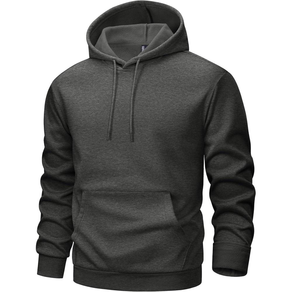 imageMAGCOMSEN Mens Hoodies Fleece Lined Sweatshirts Drawstring Casual Workout Midweight Pullover With Kangaroo PocketGray