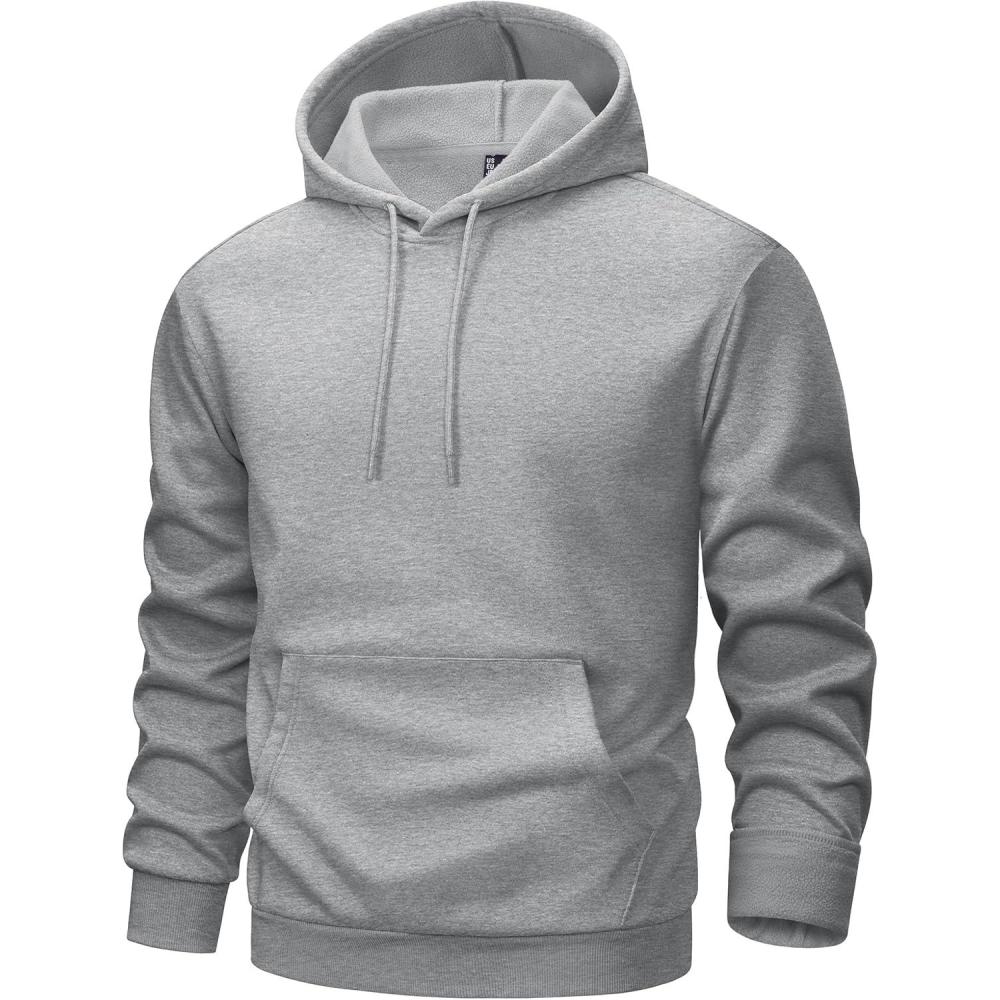 imageMAGCOMSEN Mens Hoodies Fleece Lined Sweatshirts Drawstring Casual Workout Midweight Pullover With Kangaroo PocketLightgray