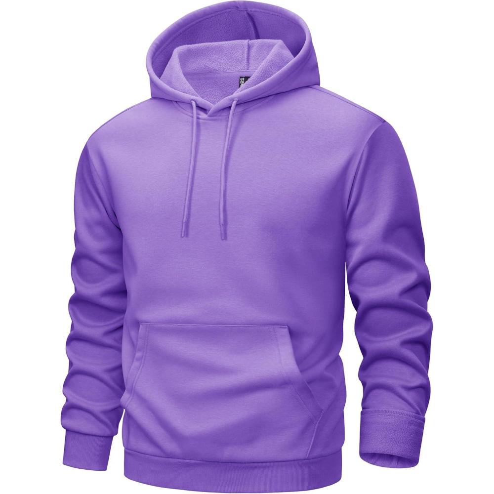 imageMAGCOMSEN Mens Hoodies Fleece Lined Sweatshirts Drawstring Casual Workout Midweight Pullover With Kangaroo PocketLightpurple