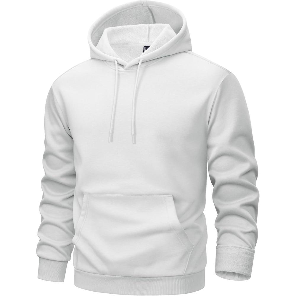 imageMAGCOMSEN Mens Hoodies Fleece Lined Sweatshirts Drawstring Casual Workout Midweight Pullover With Kangaroo PocketWhite