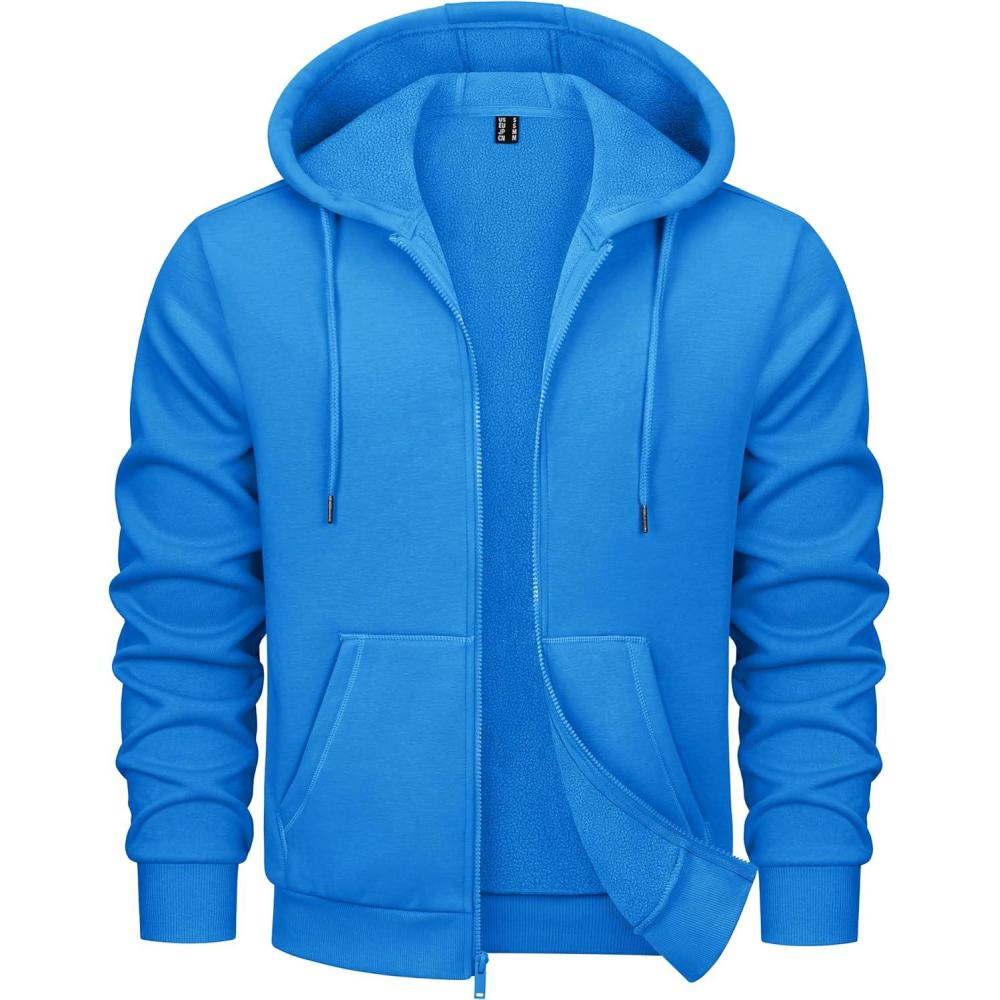 imageMAGCOMSEN Mens Hoodies Full Zip Up Sweatshirt Fleece Lined Midweigt Hooded Jacket with Pockets Casual Sports SweaterBlue Green