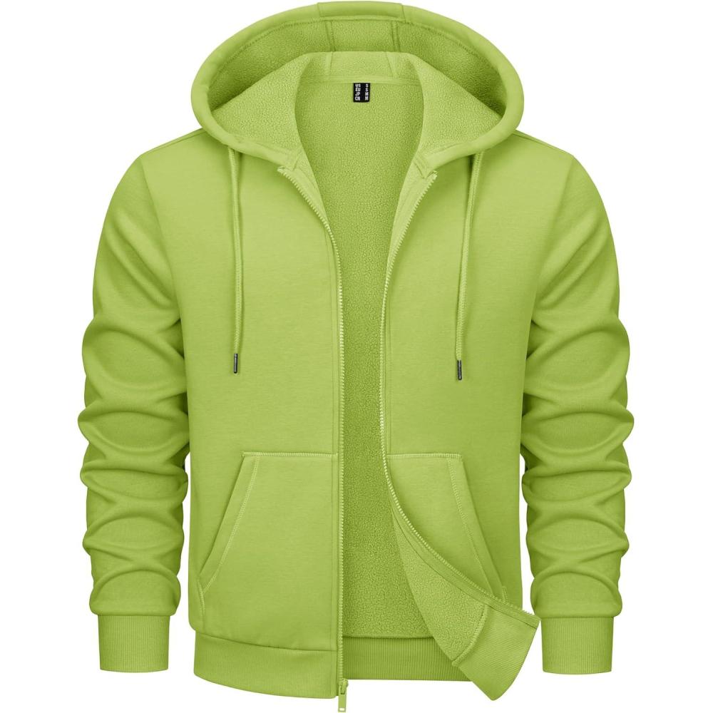 imageMAGCOMSEN Mens Hoodies Full Zip Up Sweatshirt Fleece Lined Midweigt Hooded Jacket with Pockets Casual Sports SweaterOlive Green