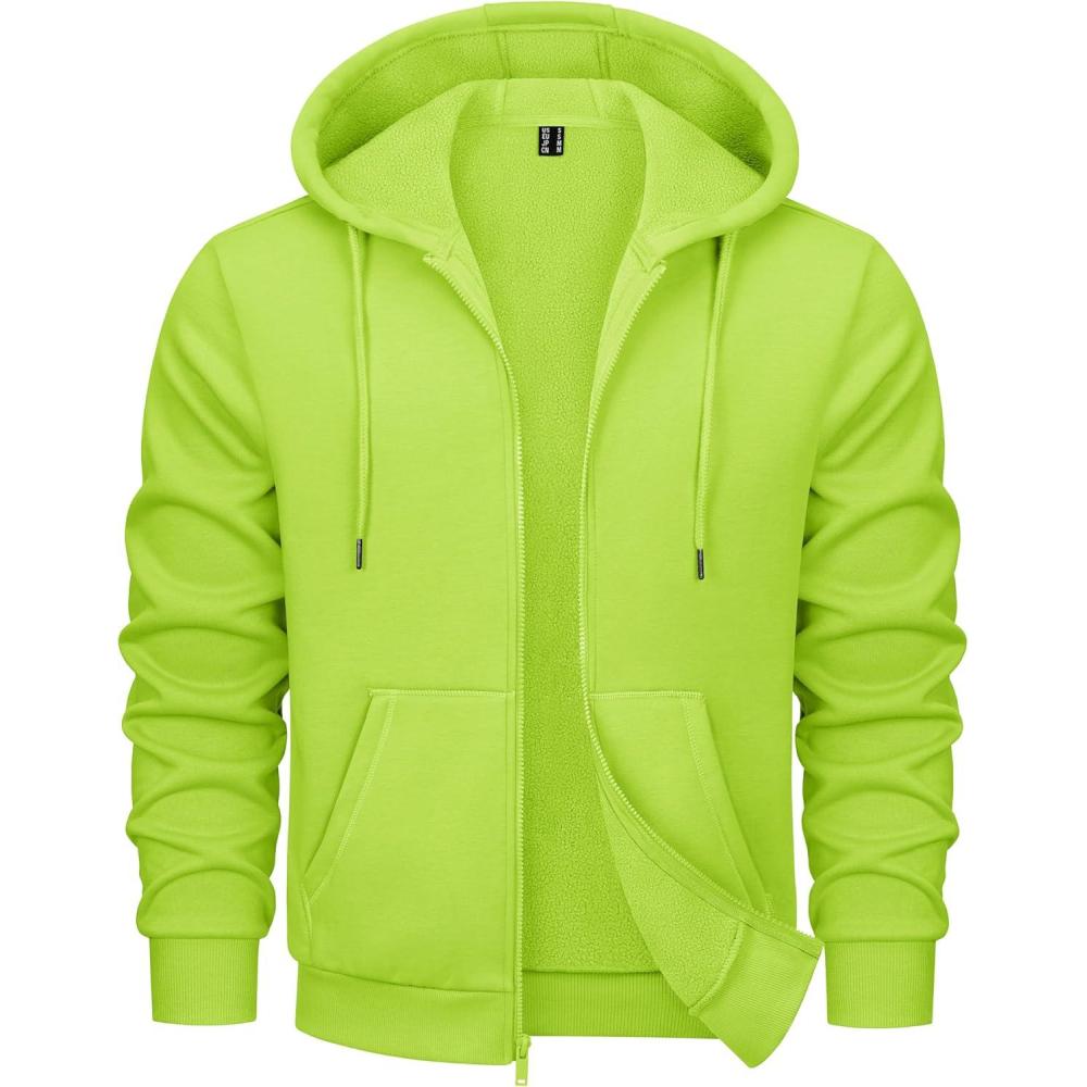 imageMAGCOMSEN Mens Hoodies Full Zip Up Sweatshirt Fleece Lined Midweigt Hooded Jacket with Pockets Casual Sports SweaterYellow Green
