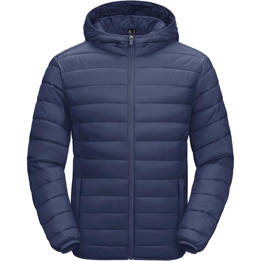 imageMAGCOMSEN Mens Lightweight Puffer Jacket Hooded Warm Winter Coat Quilted Lined WaterResistant Full Zip Bubble JacketsBlue Grey