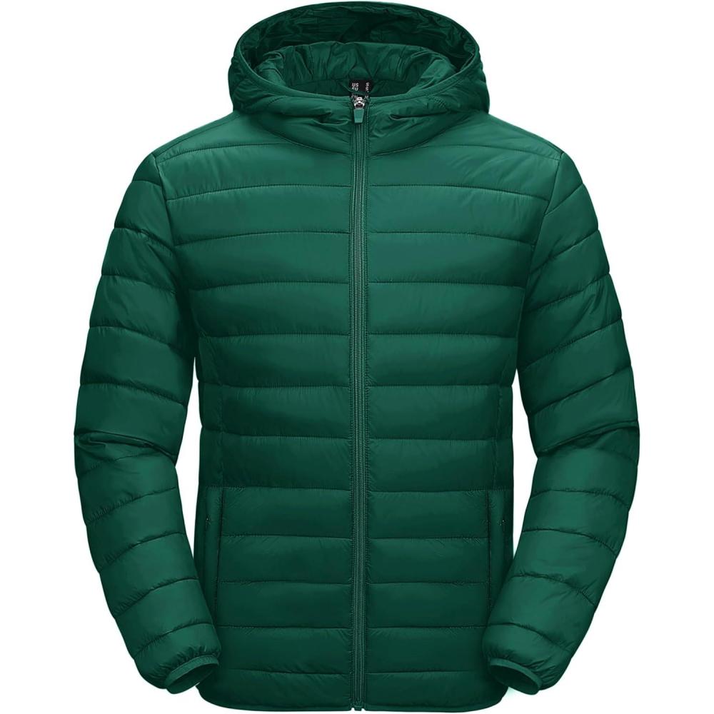 imageMAGCOMSEN Mens Lightweight Puffer Jacket Hooded Warm Winter Coat Quilted Lined WaterResistant Full Zip Bubble JacketsEmerald Green