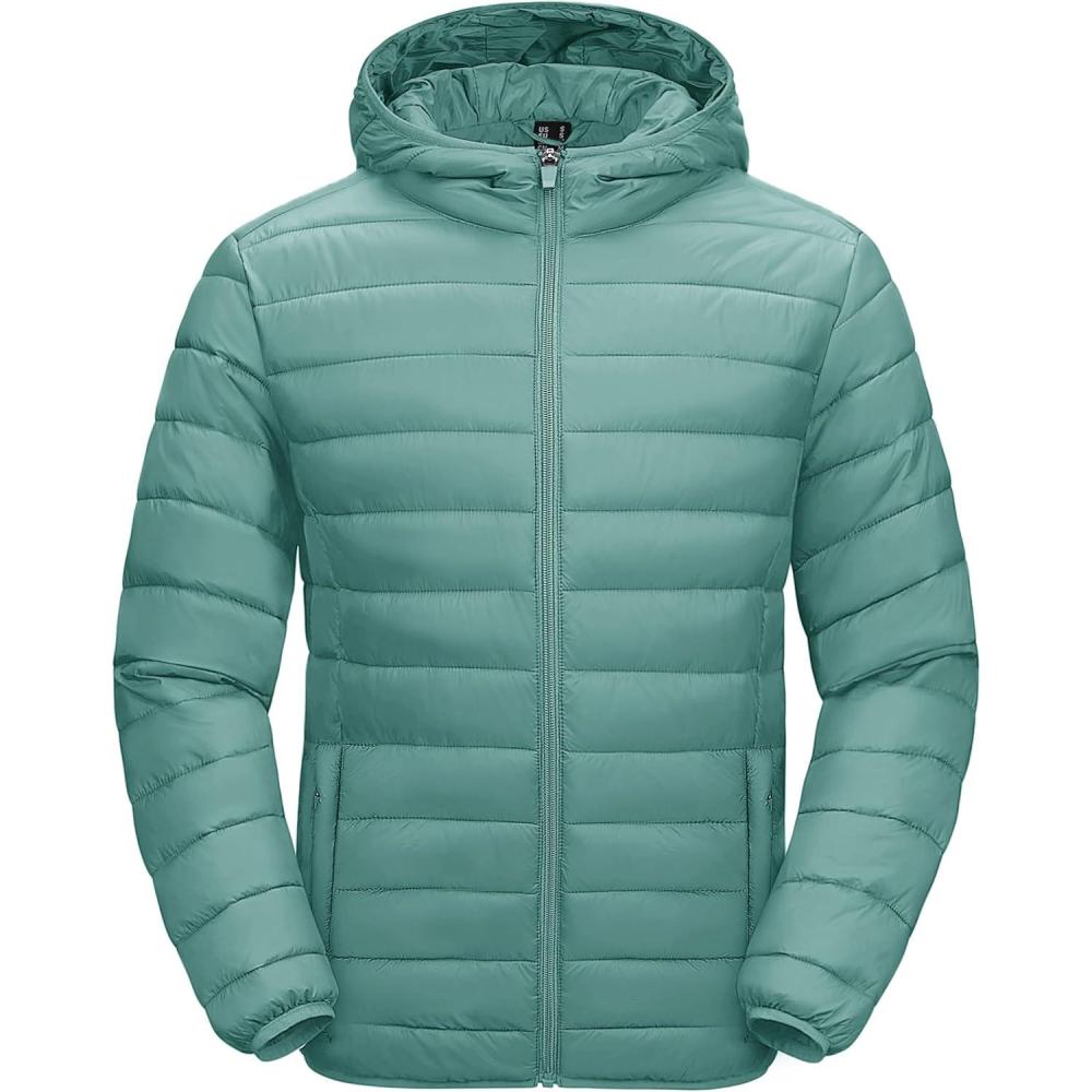 imageMAGCOMSEN Mens Lightweight Puffer Jacket Hooded Warm Winter Coat Quilted Lined WaterResistant Full Zip Bubble JacketsGrey Green
