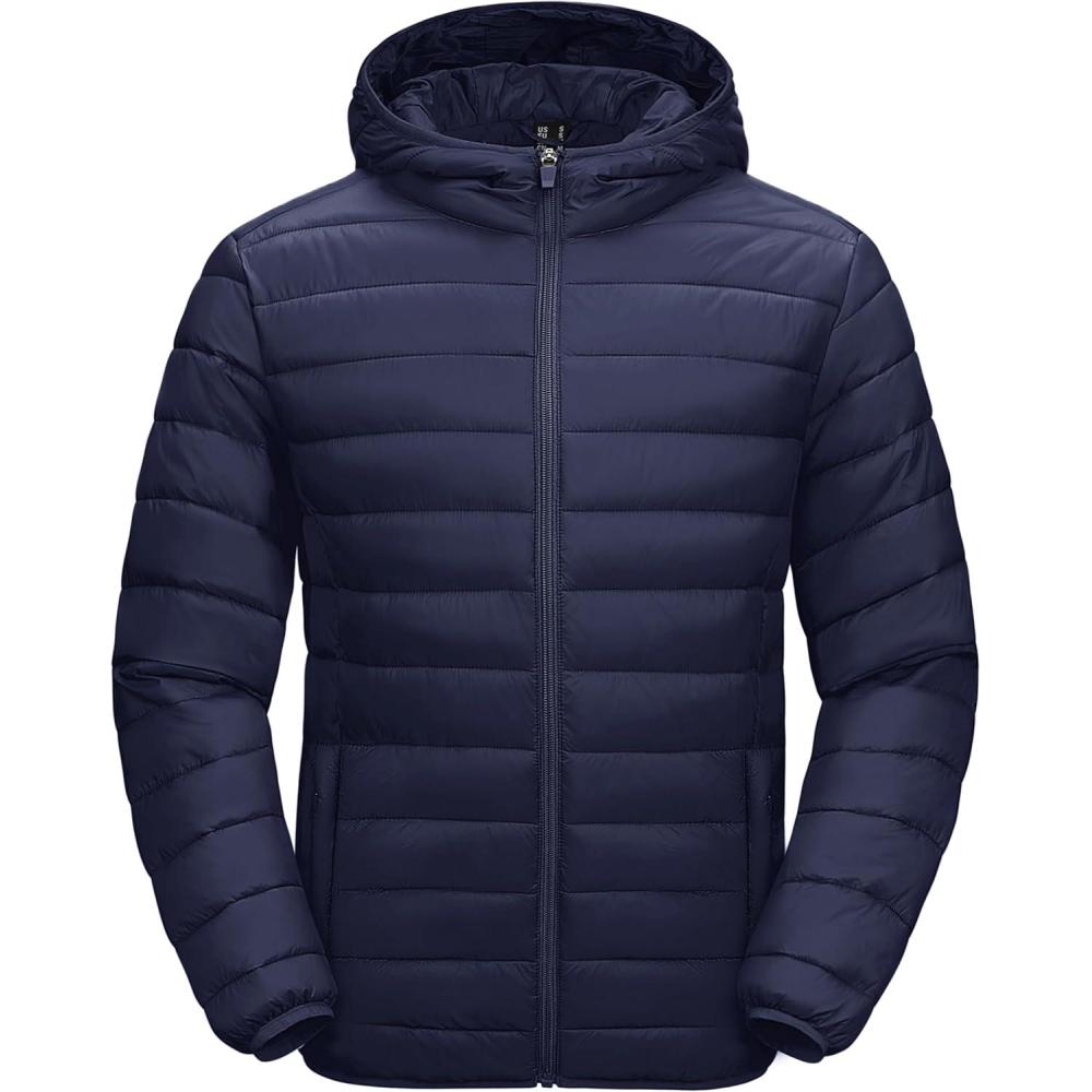 imageMAGCOMSEN Mens Lightweight Puffer Jacket Hooded Warm Winter Coat Quilted Lined WaterResistant Full Zip Bubble JacketsNavy