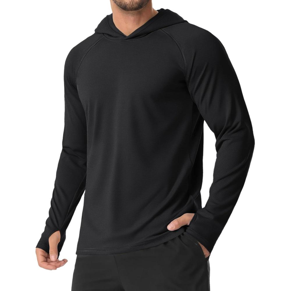 imageMAGCOMSEN Mens Sun Shirts UPF 50 Long Sleeve Lightweight Hoodie Quick Dry Performance Workout Hiking Athletic ShirtBlack