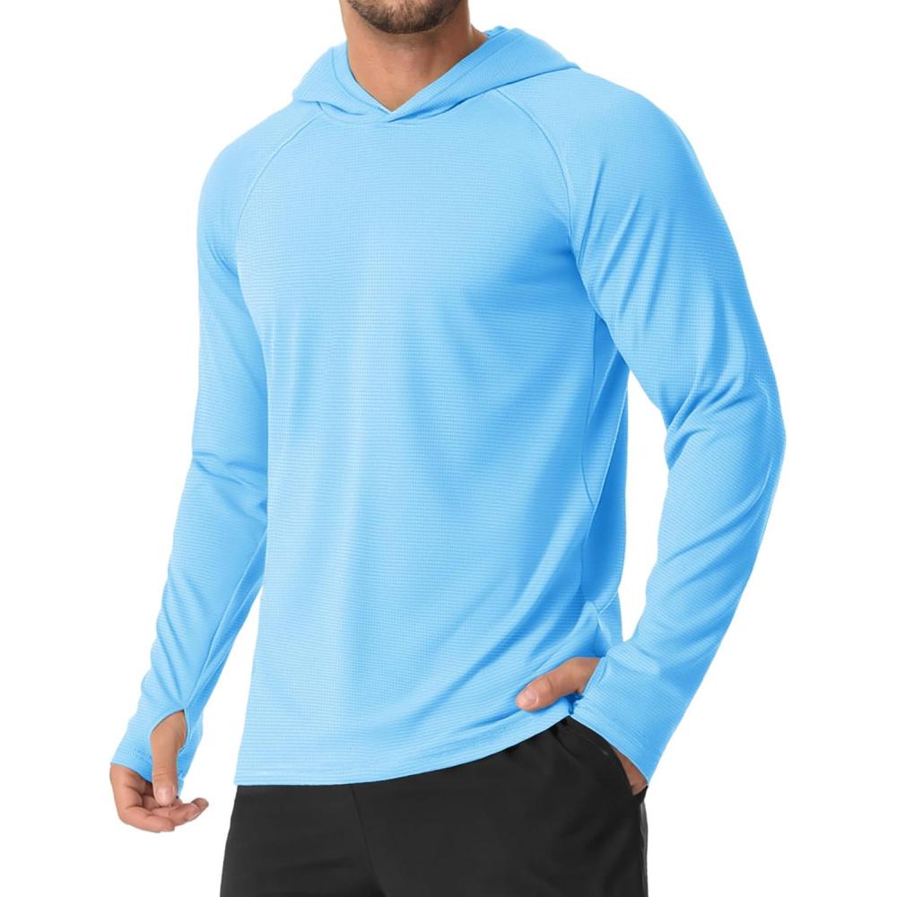 imageMAGCOMSEN Mens Sun Shirts UPF 50 Long Sleeve Lightweight Hoodie Quick Dry Performance Workout Hiking Athletic ShirtBlue