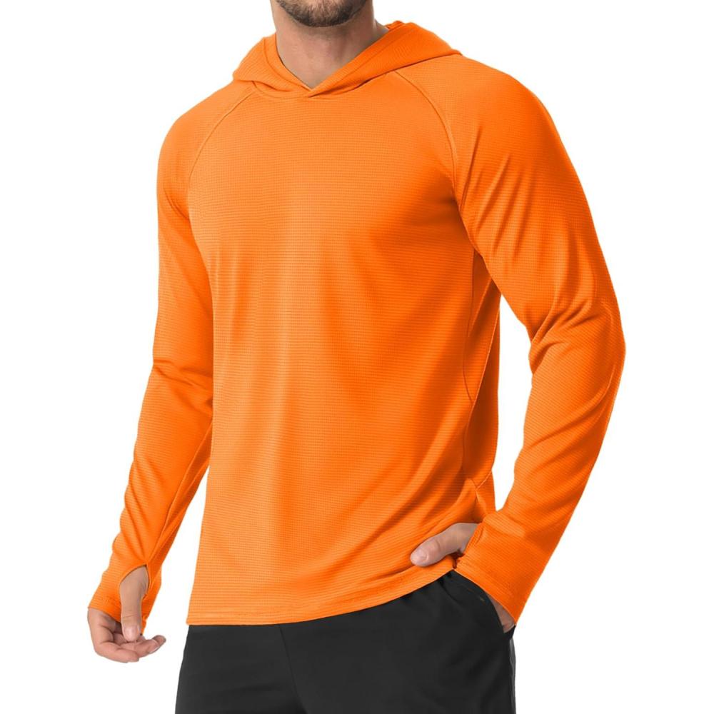 imageMAGCOMSEN Mens Sun Shirts UPF 50 Long Sleeve Lightweight Hoodie Quick Dry Performance Workout Hiking Athletic ShirtFlorange