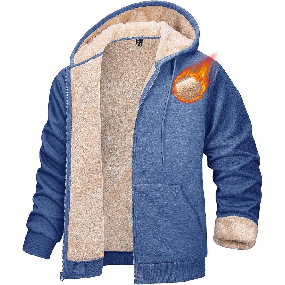 imageMAGCOMSEN Mens Zip Up Hoodie Sherpa Lined Hooded Sweatshirt Winter Heavyweight Hoodies Warm Thick Fleece JacketGray Blue