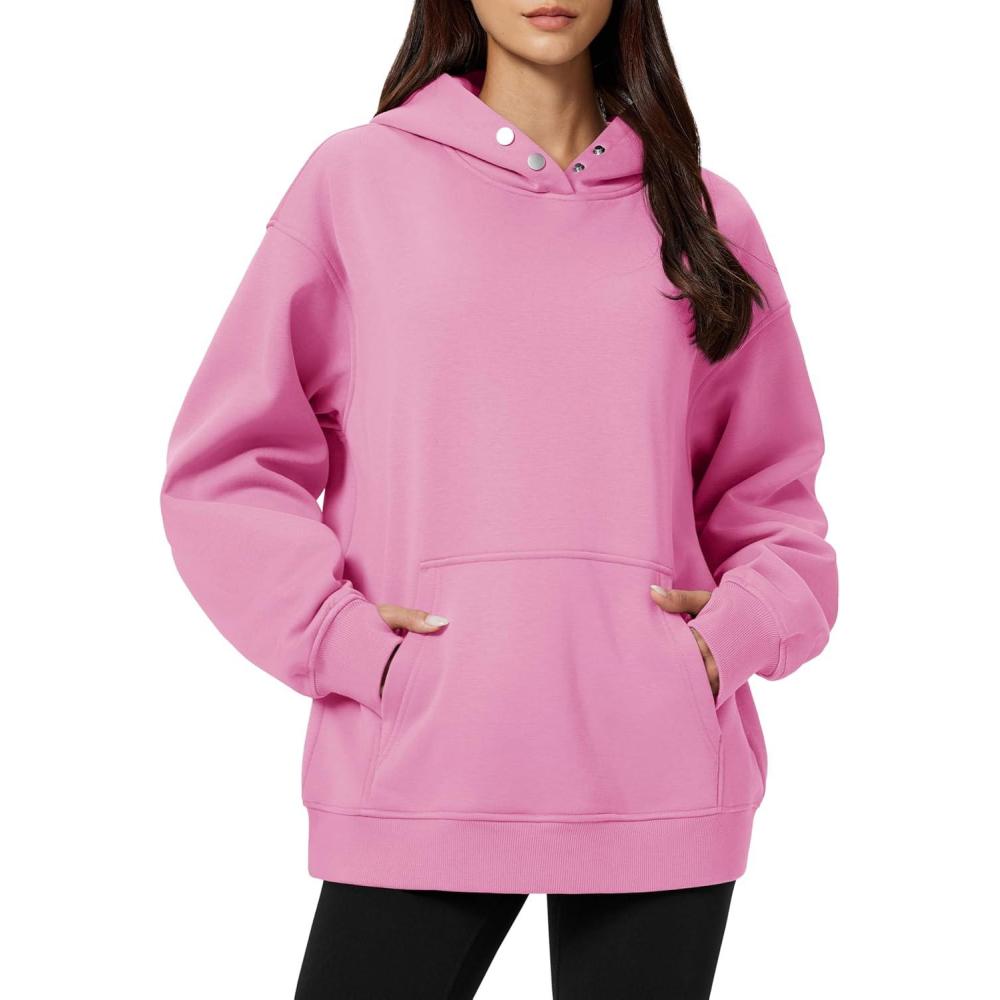 imageMAGCOMSEN Oversized Hoodies for Women Fleece Pullover Sweatshirts Warm Cozy Sweaters Workout Winter Fall HoodiePink