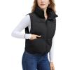 imageMAGCOMSEN Womens Cropped Puffer Vest Lightweight Zip Up Stand Collar Winter Fashion Outerwear Sleeveless Padded GiletBlack