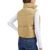 imageMAGCOMSEN Womens Cropped Puffer Vest Lightweight Zip Up Stand Collar Winter Fashion Outerwear Sleeveless Padded GiletDarkkhaki