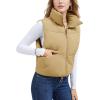 imageMAGCOMSEN Womens Cropped Puffer Vest Lightweight Zip Up Stand Collar Winter Fashion Outerwear Sleeveless Padded GiletDarkkhaki