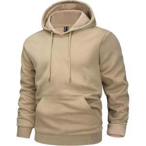 imageHooded Pullover For Men Cotton Sweatshirt Sherpa Hoodies Fleece Lined Sweatshirts Thermal Hoodie Soft Warm Casual Active Sweatshirts Khaki