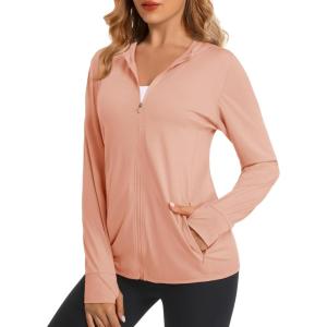 imageMAGCOMSEN Jackets for Women Full Zip Up Lightweight Long Sleeve UPF 50 Workout Workout Sun Protection HoodieApricot