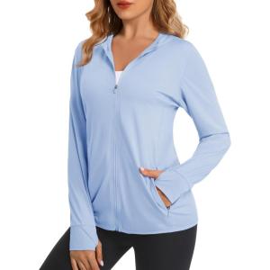 imageMAGCOMSEN Jackets for Women Full Zip Up Lightweight Long Sleeve UPF 50 Workout Workout Sun Protection HoodiePale Blue