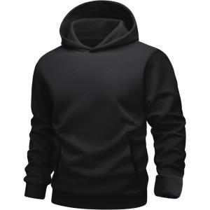 imageMAGCOMSEN Mens Fleece Lined Hoodies Fashion Casual Athletic Hoody Pullover Plain Sweatshirts with Kangaroo PocketBlack