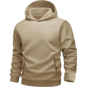 imageMAGCOMSEN Mens Fleece Lined Hoodies Fashion Casual Athletic Hoody Pullover Plain Sweatshirts with Kangaroo PocketKhaki