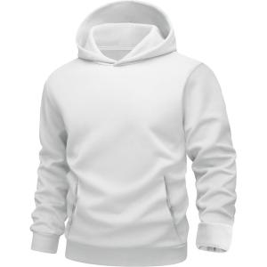 imageMAGCOMSEN Mens Fleece Lined Hoodies Fashion Casual Athletic Hoody Pullover Plain Sweatshirts with Kangaroo PocketWhite