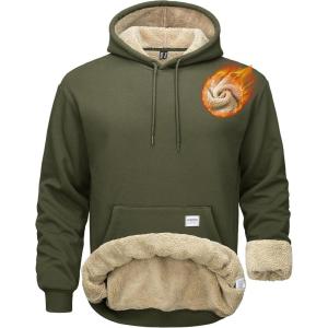 imageMAGCOMSEN Mens Hoodie Pullover Fleece Sweatshirts Heavyweight Sherpa Lined Thick Warm Winter Hoodies with Kangaroo PocketArmygreen