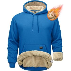 imageMAGCOMSEN Mens Hoodie Pullover Fleece Sweatshirts Heavyweight Sherpa Lined Thick Warm Winter Hoodies with Kangaroo PocketBluegreen
