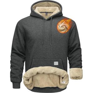 imageMAGCOMSEN Mens Hoodie Pullover Fleece Sweatshirts Heavyweight Sherpa Lined Thick Warm Winter Hoodies with Kangaroo PocketGray