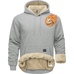 imageMAGCOMSEN Mens Hoodie Pullover Fleece Sweatshirts Heavyweight Sherpa Lined Thick Warm Winter Hoodies with Kangaroo PocketLight Gray