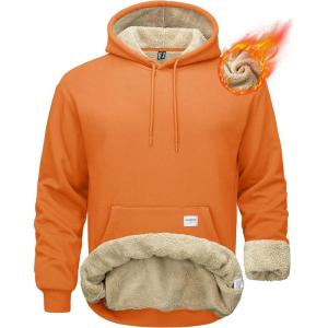 imageMAGCOMSEN Mens Hoodie Pullover Fleece Sweatshirts Heavyweight Sherpa Lined Thick Warm Winter Hoodies with Kangaroo PocketOrange