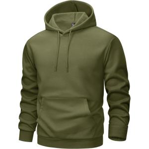 imageMAGCOMSEN Mens Hoodies Fleece Lined Sweatshirts Drawstring Casual Workout Midweight Pullover With Kangaroo PocketArmygreen