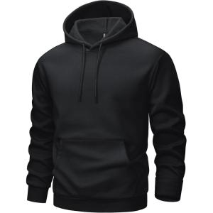 imageMAGCOMSEN Mens Hoodies Fleece Lined Sweatshirts Drawstring Casual Workout Midweight Pullover With Kangaroo PocketBlack