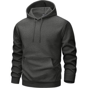 imageMAGCOMSEN Mens Hoodies Fleece Lined Sweatshirts Drawstring Casual Workout Midweight Pullover With Kangaroo PocketGray