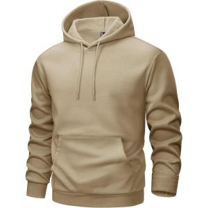 imageMAGCOMSEN Mens Hoodies Fleece Lined Sweatshirts Drawstring Casual Workout Midweight Pullover With Kangaroo PocketKhaki