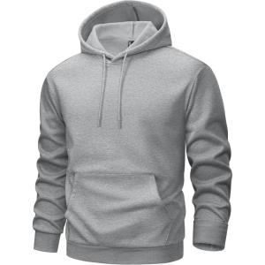 imageMAGCOMSEN Mens Hoodies Fleece Lined Sweatshirts Drawstring Casual Workout Midweight Pullover With Kangaroo PocketLightgray