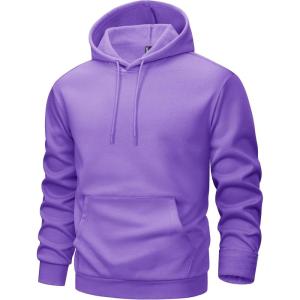 imageMAGCOMSEN Mens Hoodies Fleece Lined Sweatshirts Drawstring Casual Workout Midweight Pullover With Kangaroo PocketLightpurple