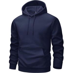 imageMAGCOMSEN Mens Hoodies Fleece Lined Sweatshirts Drawstring Casual Workout Midweight Pullover With Kangaroo PocketNavy