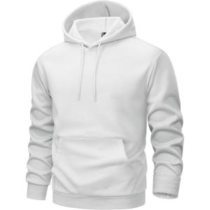 imageMAGCOMSEN Mens Hoodies Fleece Lined Sweatshirts Drawstring Casual Workout Midweight Pullover With Kangaroo PocketWhite