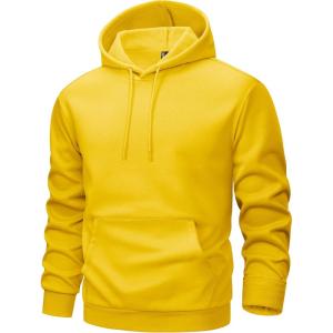 imageMAGCOMSEN Mens Hoodies Fleece Lined Sweatshirts Drawstring Casual Workout Midweight Pullover With Kangaroo PocketYellow