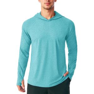 imageMAGCOMSEN Mens Lightweight Hoodie Rash Guard Long Sleeve Dry Fit Shirts Cool Athletic Running Summer UPF 50 Hooded Sun Shirts Light Green XL