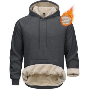 imageMAGCOMSEN Mens Sherpa Hoodie Heavyweight Fleece Lined Thick Winter Thermal Athletic Sweatshirt with Kangaroo PocketDark Grey