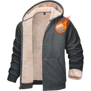 imageMAGCOMSEN Mens Zip Up Hoodie Sherpa Lined Hooded Sweatshirt Winter Heavyweight Hoodies Warm Thick Fleece JacketDark Gray