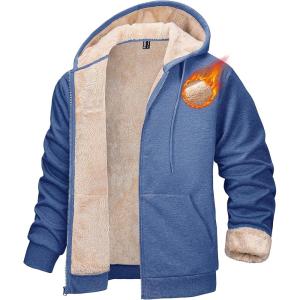 imageMAGCOMSEN Mens Zip Up Hoodie Sherpa Lined Hooded Sweatshirt Winter Heavyweight Hoodies Warm Thick Fleece JacketGray Blue