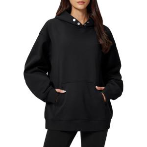 imageMAGCOMSEN Oversized Hoodies for Women Fleece Pullover Sweatshirts Warm Cozy Sweaters Workout Winter Fall HoodieBlack