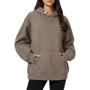 imageMAGCOMSEN Oversized Hoodies for Women Fleece Pullover Sweatshirts Warm Cozy Sweaters Workout Winter Fall HoodieCoffee Grey