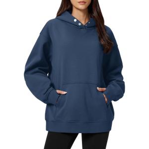 imageMAGCOMSEN Oversized Hoodies for Women Fleece Pullover Sweatshirts Warm Cozy Sweaters Workout Winter Fall HoodieDark Blue
