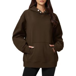 imageMAGCOMSEN Oversized Hoodies for Women Fleece Pullover Sweatshirts Warm Cozy Sweaters Workout Winter Fall HoodieDark Brown