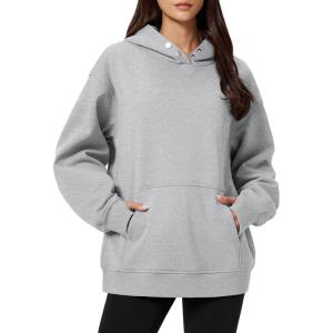 imageMAGCOMSEN Oversized Hoodies for Women Fleece Pullover Sweatshirts Warm Cozy Sweaters Workout Winter Fall HoodieLight Grey