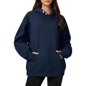 imageMAGCOMSEN Oversized Hoodies for Women Fleece Pullover Sweatshirts Warm Cozy Sweaters Workout Winter Fall HoodieNavy