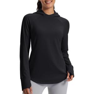 imageMAGCOMSEN Womens UPF 50 Sun Protection Hoodie Long Sleeve Lightweight Quick Dry Shirt Athletic Outdoor Fishing HikingBlack